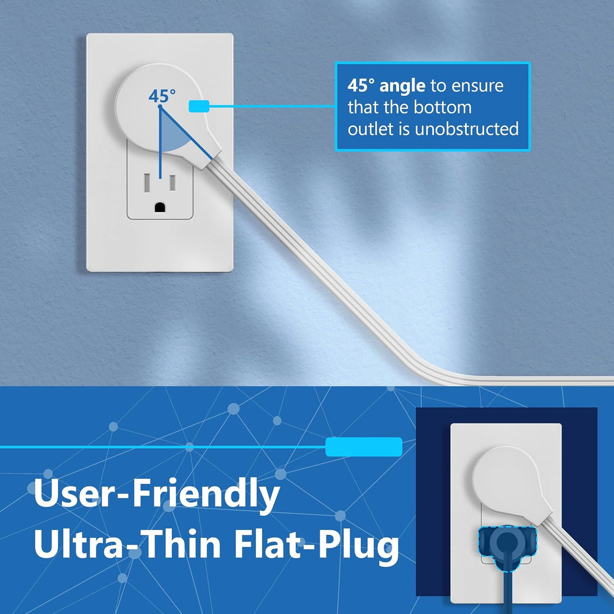 LIDER Outlet Extender with 3 Receptacles, USB-A & 2 USB-C Ports, Flat-Plug