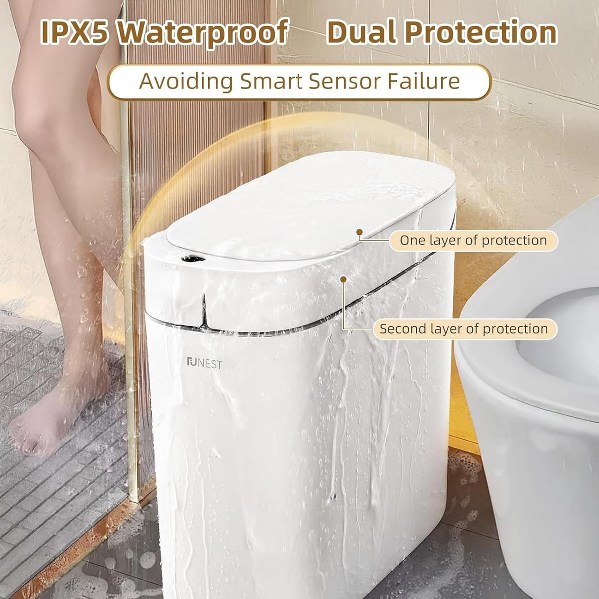 3.5 Gal Rechargeable Motion Sensor Bathroom Trash Can with Lid, Bag Suction