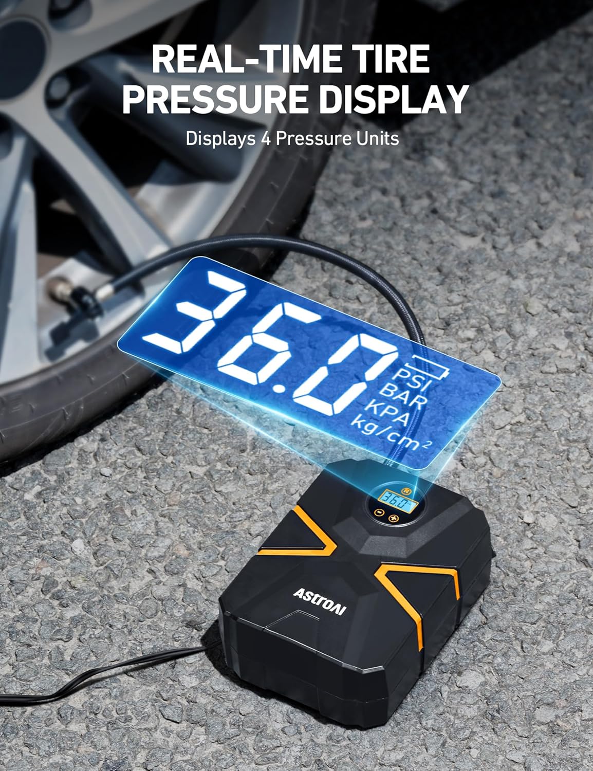 AstroAI S1 Tire Inflator Portable Air Compressor 12V DC with Digital Gauge | Preset Pressure Auto Shut-Off LED Light Fast Inflation, 150 PSI Compact Air Pump for Car Tires, Motorcycles, Bikes, Balls