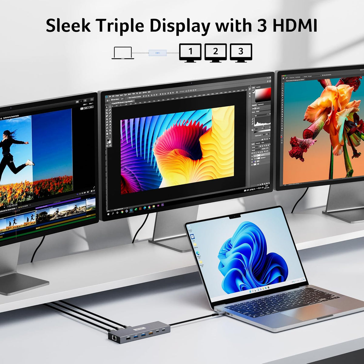Acer Docking Station 3 Monitors with 3 HDMI, 13-in-1 USB C Hub for Laptop