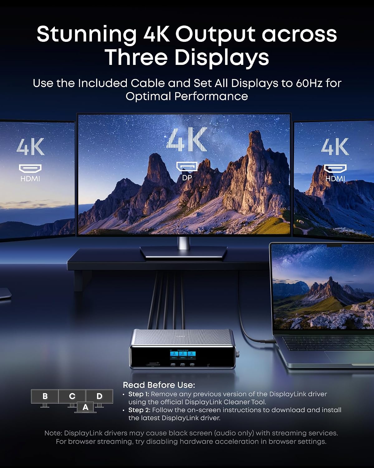 Anker Prime Docking Station (DL7400), 14-in-1 Triple Display, DisplayLink | 140W Max, Smart Display, Triple 4K@60Hz (2 HDMI+1 DP), for Windows Laptops (The Latest DisplayLink Driver Must Installed)