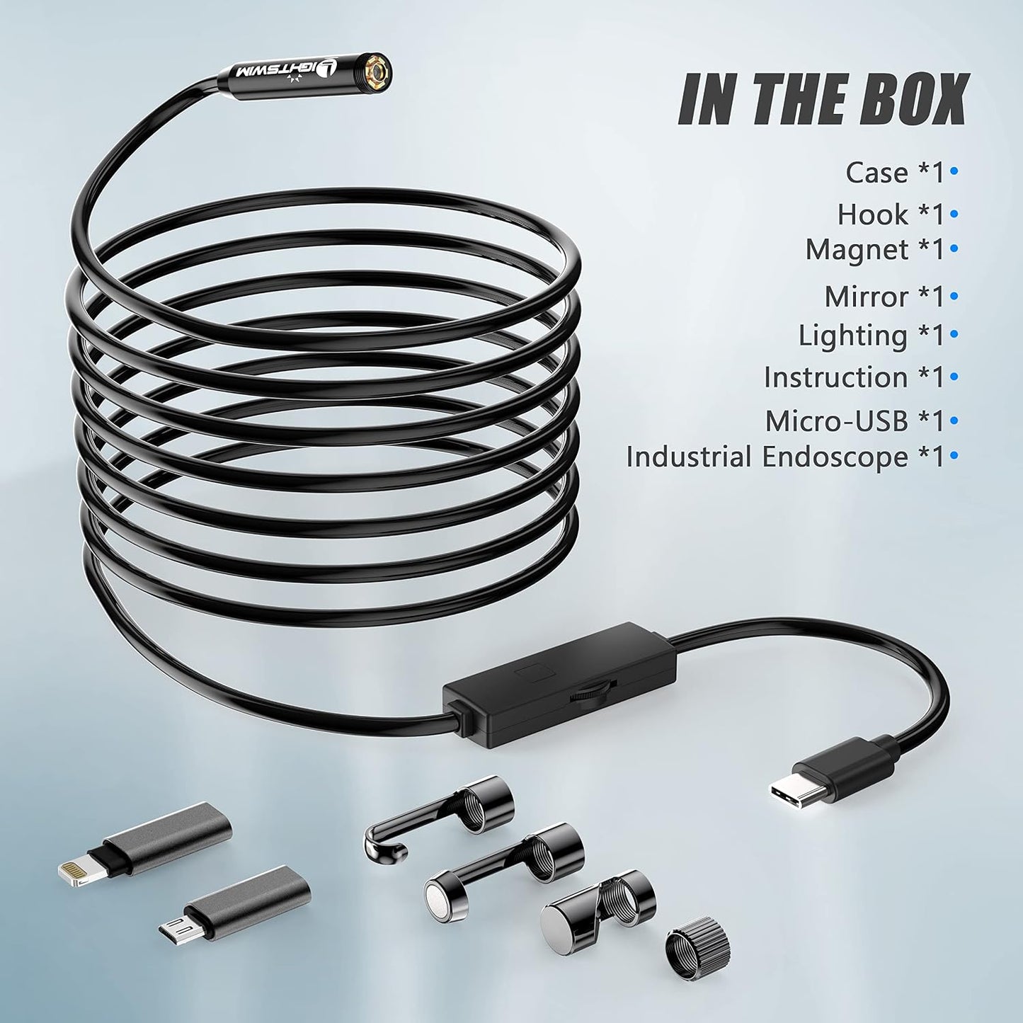 1920P Endoscope Snake Inspection Camera, Type C Borescope, Scope Camera with 8 LED Lights for Android and iOS Smartphone, iPhone, iPad, Samsung (16.5 FT/5M)