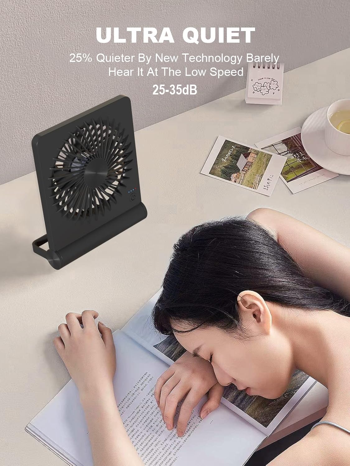 Desk Fan, Rechargeable Battery Operated, 3 Speeds Ultra Quiet Strong Wind | USB-C powered,180° tilt folding.25dB quiet.2000mAh battery:12/8.5/4.5hrs.Portable,personal fan for desk,office,home,bedroom.