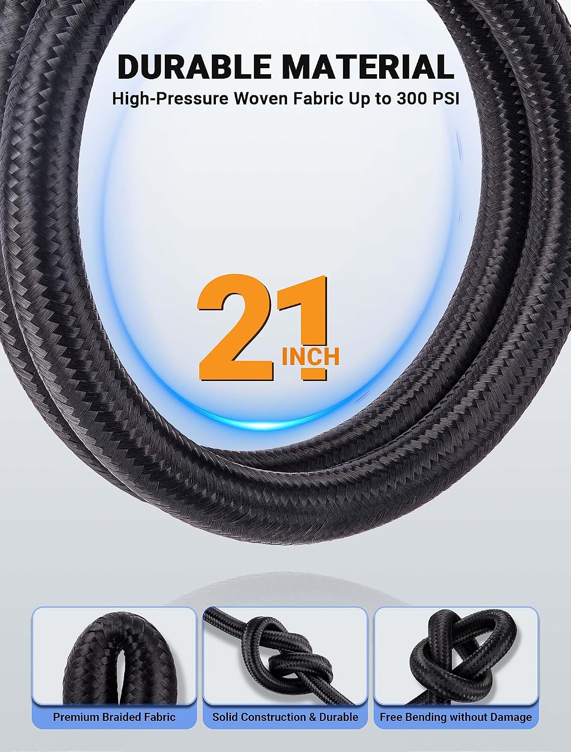 Upgraded Tire Inflator Hose Adapter w/360° Rotating End, 21'' Tire Inflation Hose w/Self-Locking Air Chuck for Quick Connect & Release, Presta Valve & Ball Needle for Tire Pump Portable Air Compressor