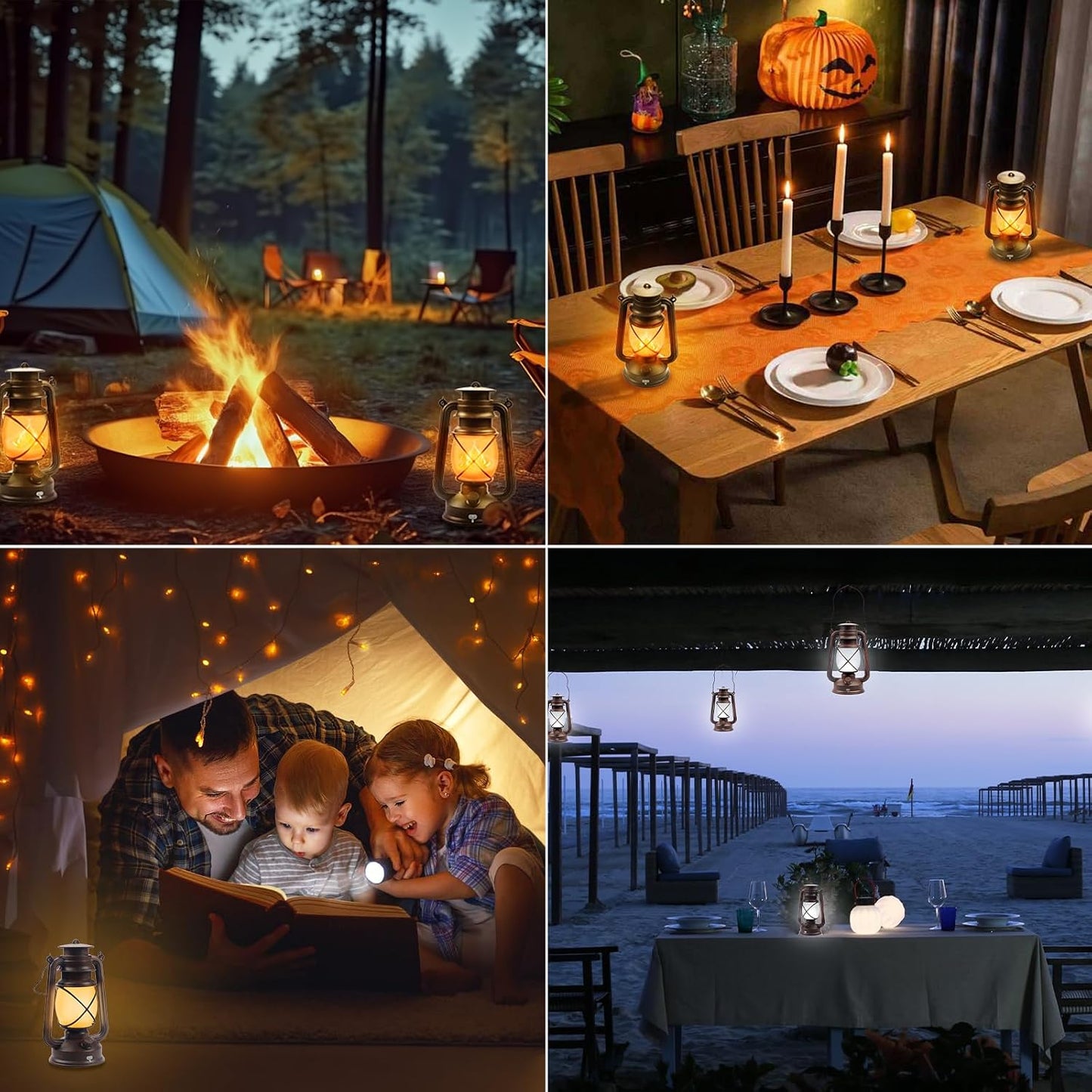 2 Pack Bronze Vintage 4 Modes Rechargeable Lanterns with Remote Control | Waterproof Hanging LED Lights with Flickering Flame, Outdoor and Indoor Decor for Camping, Patio, Garden, Pathway