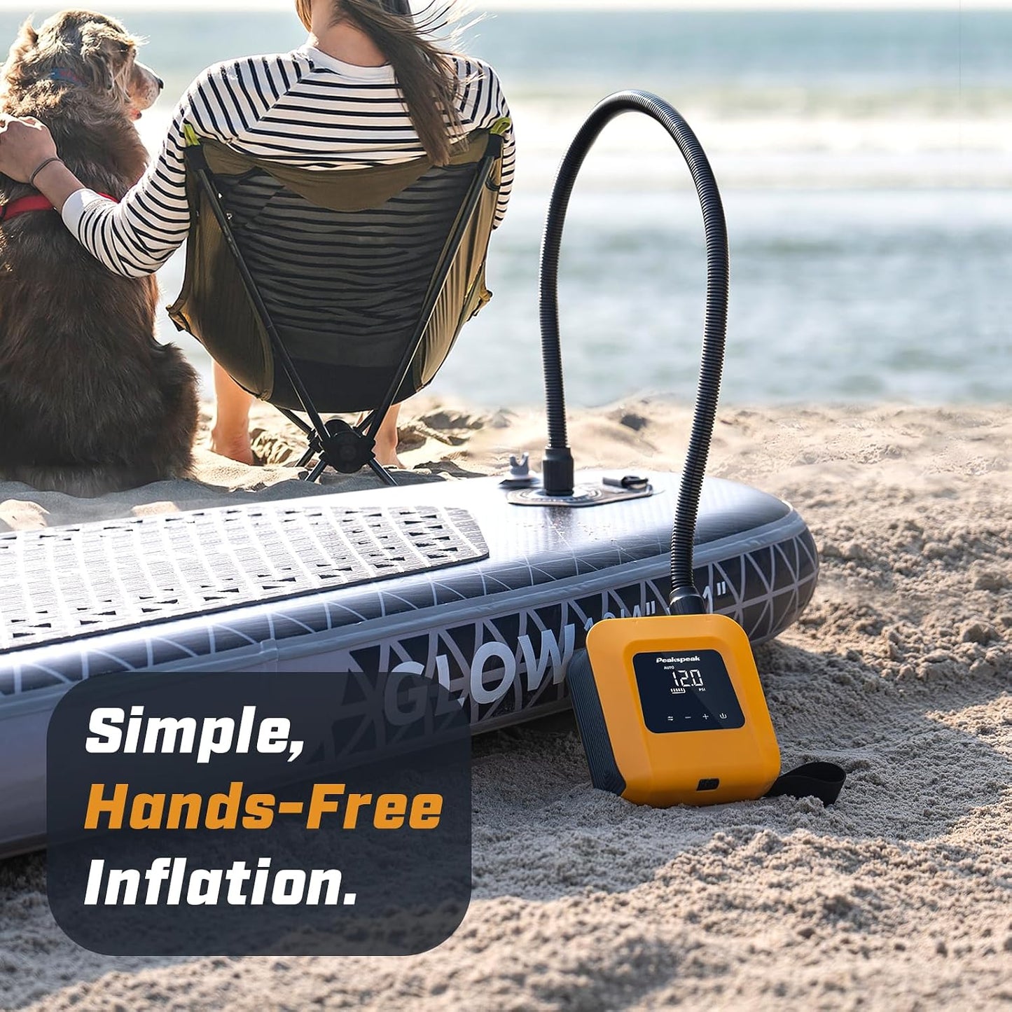 Peakspeak Electric Paddle Board Pump, 20PSI Rechargeable SUP Pump | Cordless, Battery Operated, Portable, Dual Stage Inflation & Deflation, for SUP, Kayaks, Boats, Tents