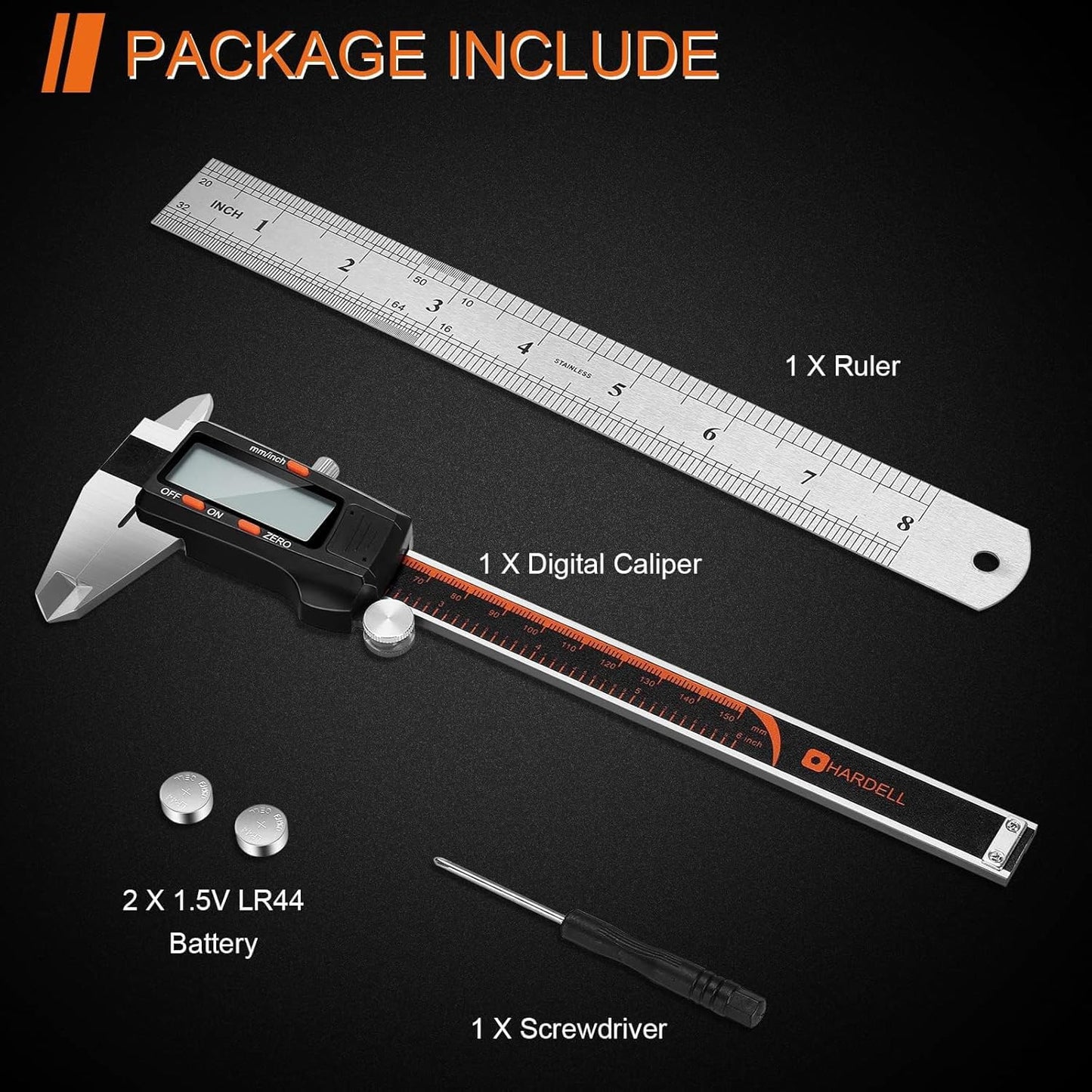 HARDELL Digital Caliper 6 Inch Large LCD Screen Calipers Measuring Tool | Auto-Off Feature, Inch/Millimeter Conversion, Electronic Vernier Caliper Micrometer for Jewelers/Woodworkers/DIY
