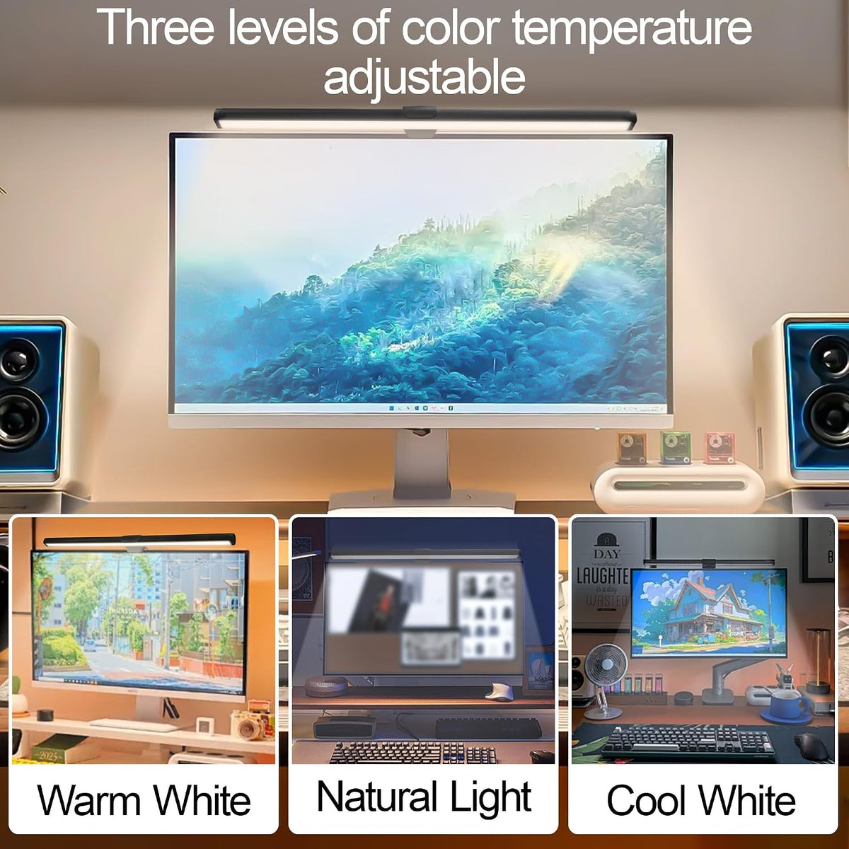 Dual-Sided Screen Light Bar, RGB Atmosphere Backlight & 3 Color Temperatures, Touch Control Non-Magnetic Lamp for Low-Light Eye Care