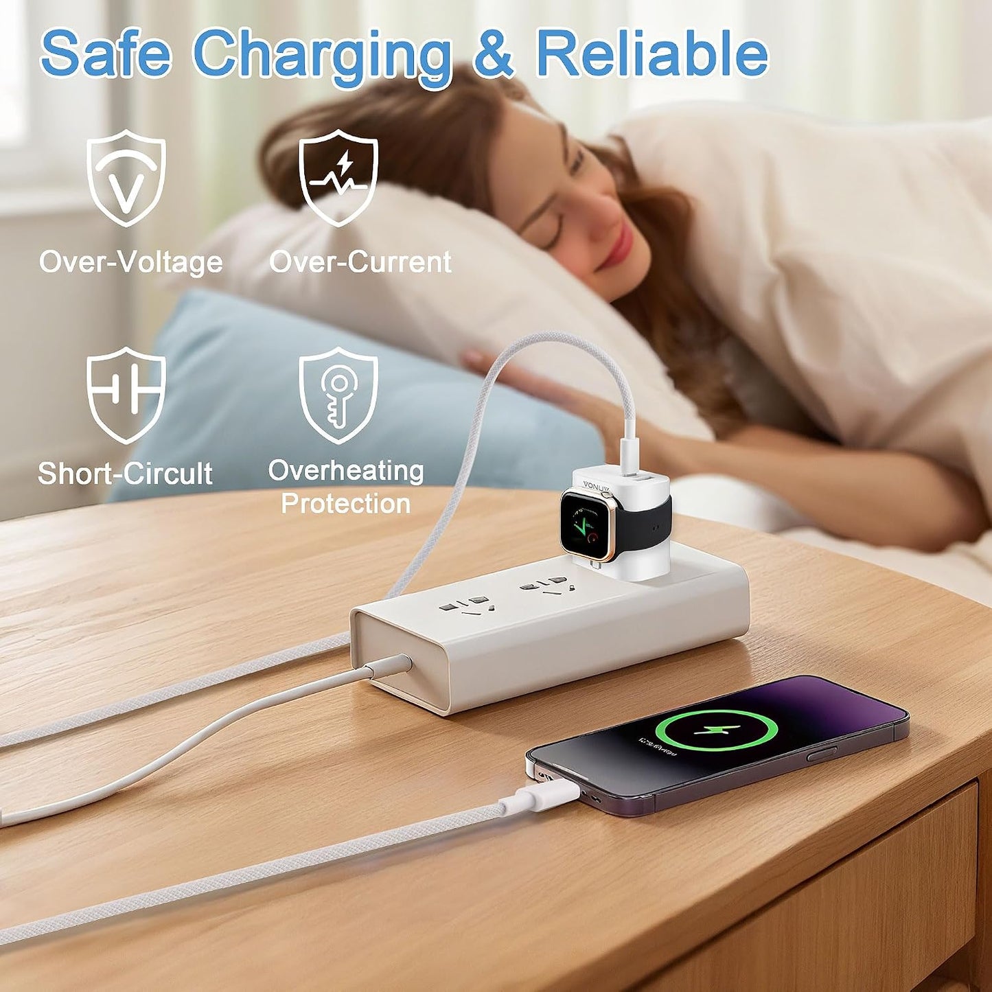 3-in-1 Adapter for Apple Watch, 20W USB C Fast Charging Block with Dual Ports & Magnetic Wireless Adapter, Portable Travel Wall Plug for iWatch Ultra/SE/11/10/9/8/7, iPhone 17/16/15/14, AirPods
