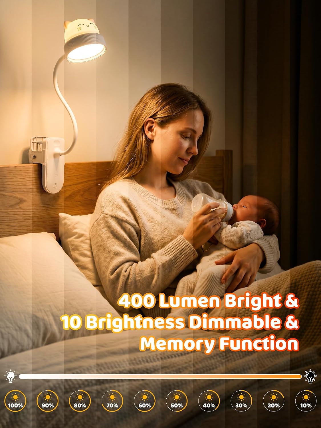 Cat Lamp,Dimmable RGB Clip on Light,Cute Desk Lamp Rechargeable Night Light | 4000mAh Battery Desk Lamp with Clamp,Cordless & Wireless Clip on Night Light for Kids/Toddle/Baby,Bed Headboard/Bedside/Table