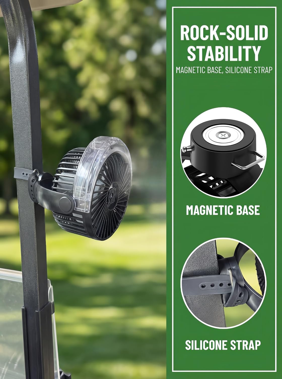 2-Pack Magnetic Golf Cart Misting Fan with Heavy-Duty Strap, 12000mAH Battery Operated Portable Fan with 4 Speeds, LED, Timer, Suitable for EZGO Club Car Yamaha, Golf Cart & Camping Accessories 2026