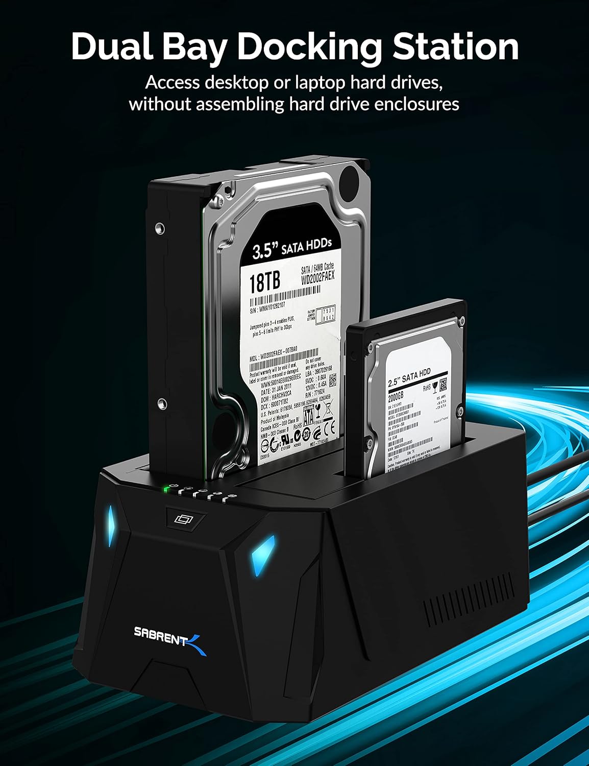 SABRENT Dual-Bay USB-C Hard Drive Docking Station & Cloner (EC-CH2B)