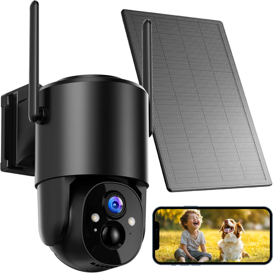 YUPBOE Security Cameras Wireless Outdoor Solar: Battery Cameras for Home Security WiFi Camera Outdoor Surveillance Camera PTZ 360° CCTV Cam System with Floodlight Color Night Vision PIR Sensor