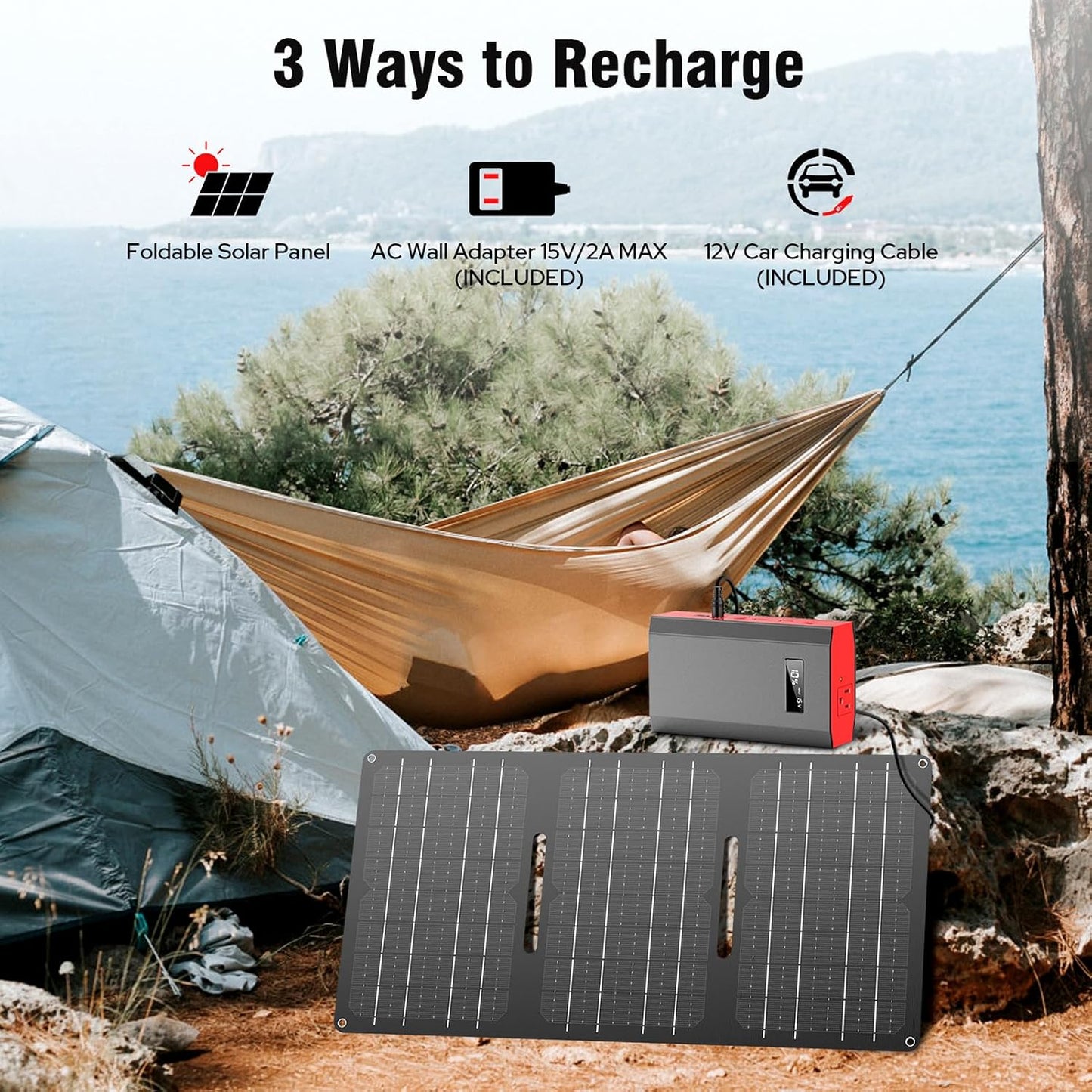Portable Power Bank with AC Outlet, 65W Portable Laptop Charger Backup | 110V External Battery Power Pack Fast Charging Power Source for Outdoor RV Tent Camping Home Smart Device Emergency -Grey Red