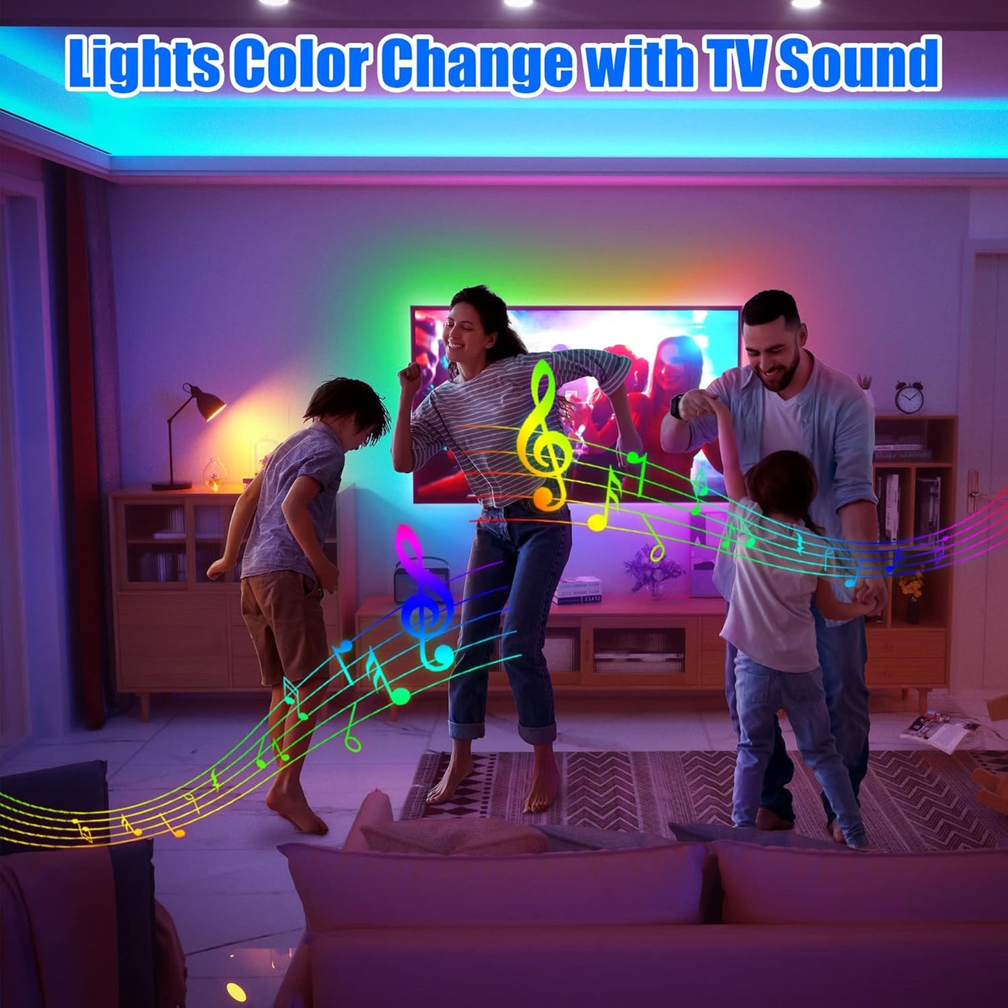 maylit 18ft ICRGB TV LED Backlight for 75-85in TVs | Bluetooth App & Remote, Music Sync with Sound, USB Powered, Color Changing Bias Glow, For HDTV Room Decor