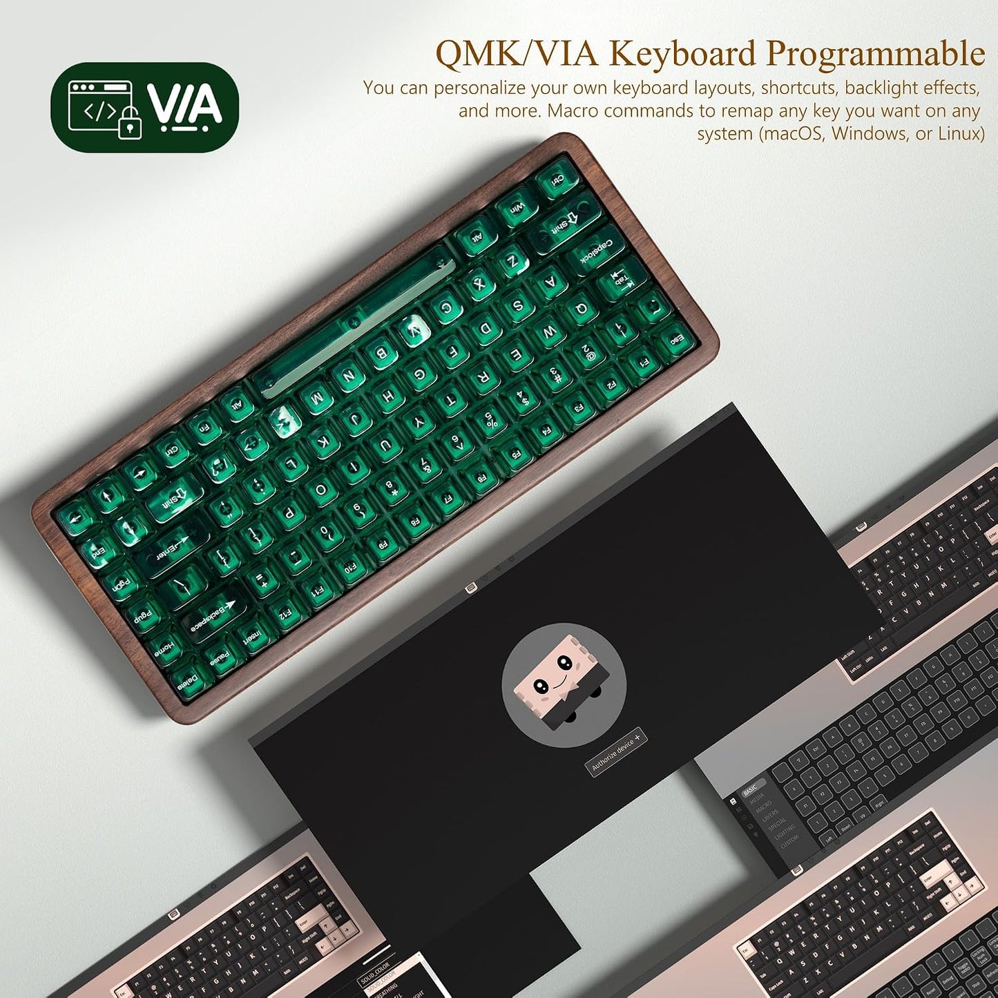 Womier 75% Mechanical Keyboard Wireless with QMK/VIA, WD75 V2 Wood Gaming Keyboard 8000mAh Battery, Tri-Mode Custom Key Board RGB Hot Swappable with Translucent Clear Keycaps-POM Linear Switch