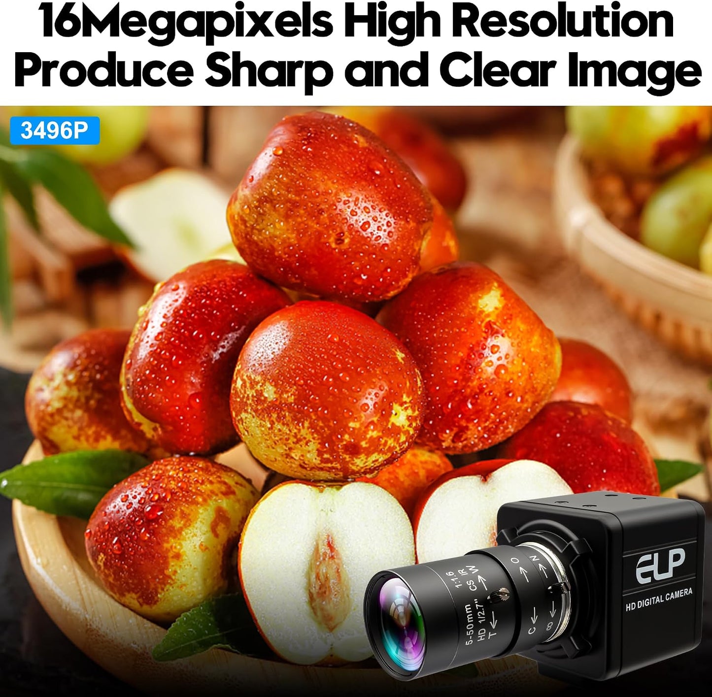 USB Camera 16 Megapixes High Resolution 5K USB Webcam with CS Mount 5-50mm Manual Varifocus Lens Close UP OpenCV Camera Free Driver Plug and Play for Windows Linux Laptop Jetson Nano