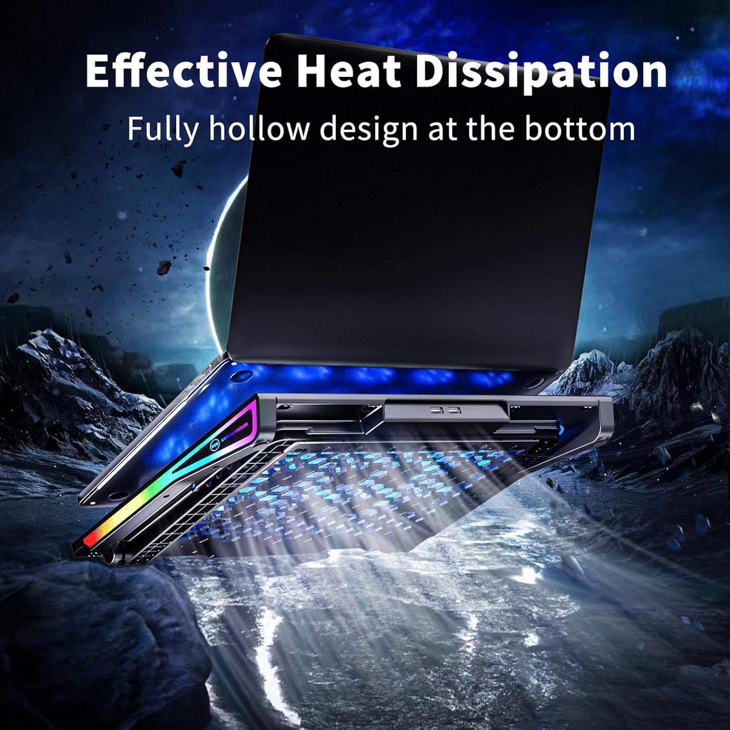 AICHESON Laptop Fan Cooling Pad 15 Fans for Up to 18 inch Gaming Laptops | RGB Lights, Ultimate Ergonomic Computer Stand Base with Silent Fans for 15-18 Inch Laptops, Blue LED Lights, 2 USB Ports