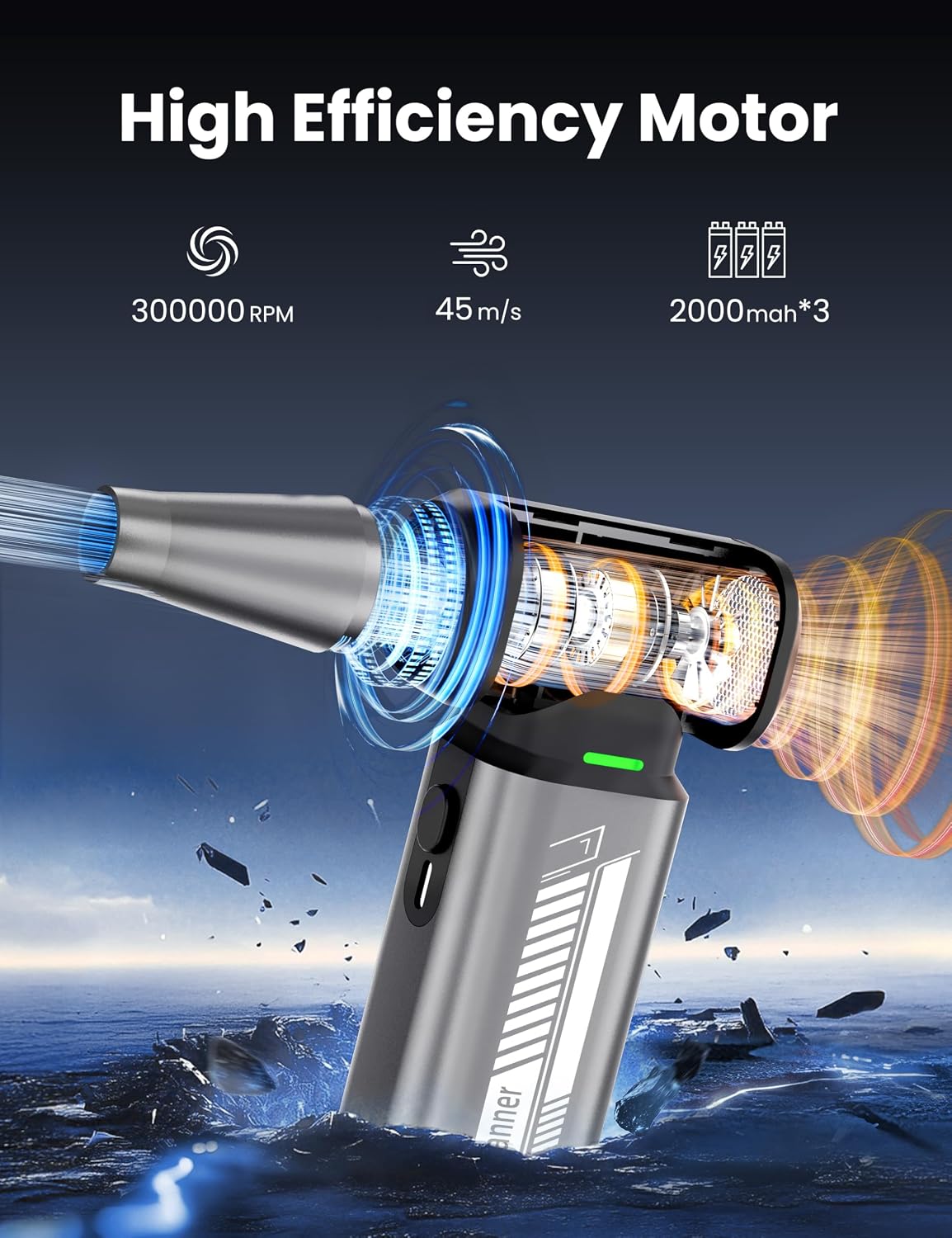 Compressed Air Duster-300000RPM Super Power Cordless Electric Air Duster, Stepless Adjustment & 3-Gear Adjustable Rechargeable Brushless Motor Air Blower for Computer, Keyboard, House, Outdoor and Car