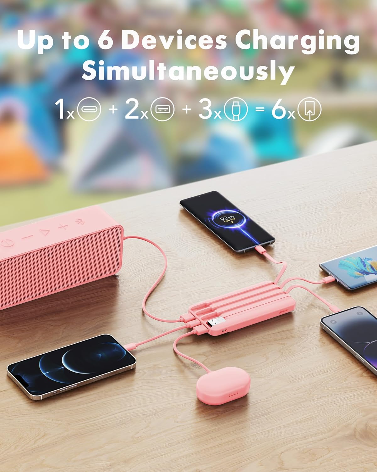charmast Power Bank Portable Charger with Reinforced Built-in 4 Cables | 3A Fast Charging,10000mAh,6 Outputs 3 Inputs,Travel Essentials,TSA Compliant,LED Display,compatible with iPhone Samsung Moto