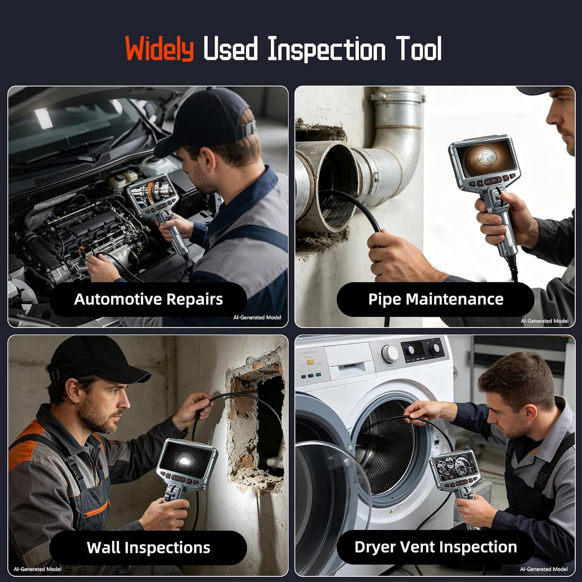 Two-Way Articulating Borescope, 1080P HD Inspection Camera with LED Lights | Industrial Endoscope Tool for Automotive HVAC Plumbing, 5ft Semi-Rigid Snake Probe, IP67 Waterproof & 4.5" IPS Screen