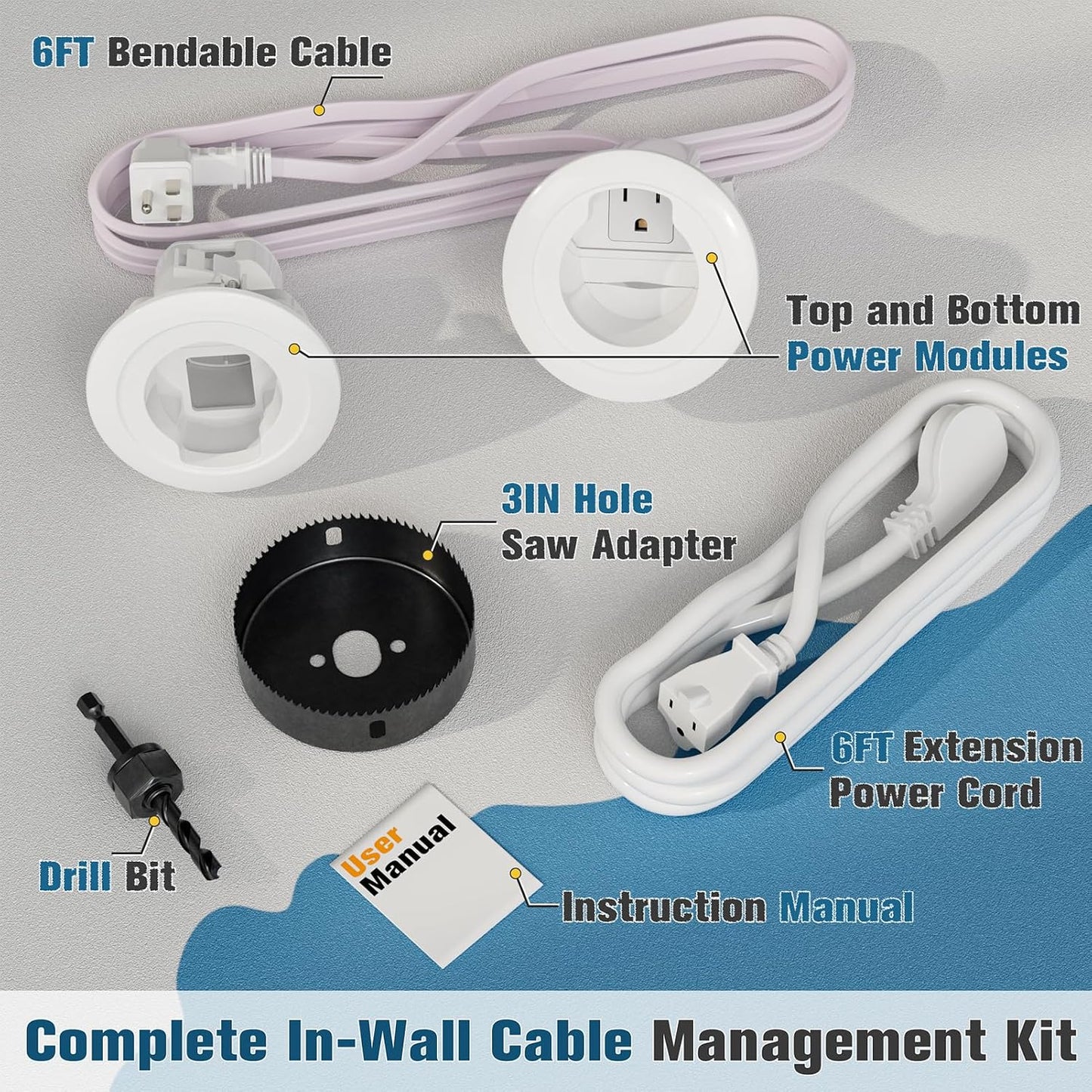 in Wall Cable Management Kit, Power & Low Voltage Wire Organizer with Hole Saw Drill for Easy TV Wall Mounting, TV Cord Hider for Wall & Clean Look