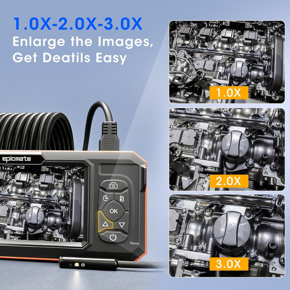 Triple Lens Borescope with 5" IPS Screen, 1920P HD Inspection Camera | Endoscope with 50FT Semi-Rigid Snake Cable & 32GB Card, IP67 Waterproof Plumbing Camera for Sewer/Automotive/Drain Pipe