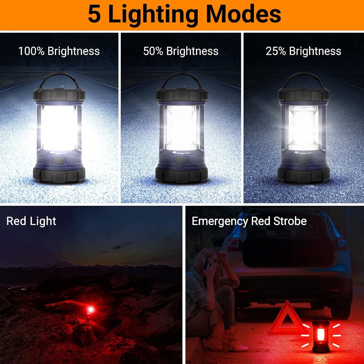 Camping Lantern, 3200LM LED Lanterns for Power Outages, 4600mAh Phone Charger & Rechargeable Lantern, 5 Light Modes Camping Lights & Lanterns for Hurricane/Emergency, CT CAPETRONIX Camping Accessories