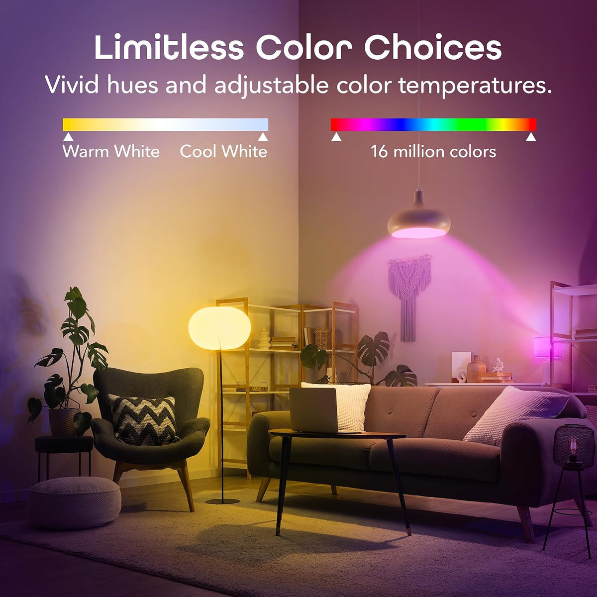 Geeni Prisma Plus 800-Lumen Dimmable Smart Bulbs, 2.4 GHz Wi-Fi, 4-Pack