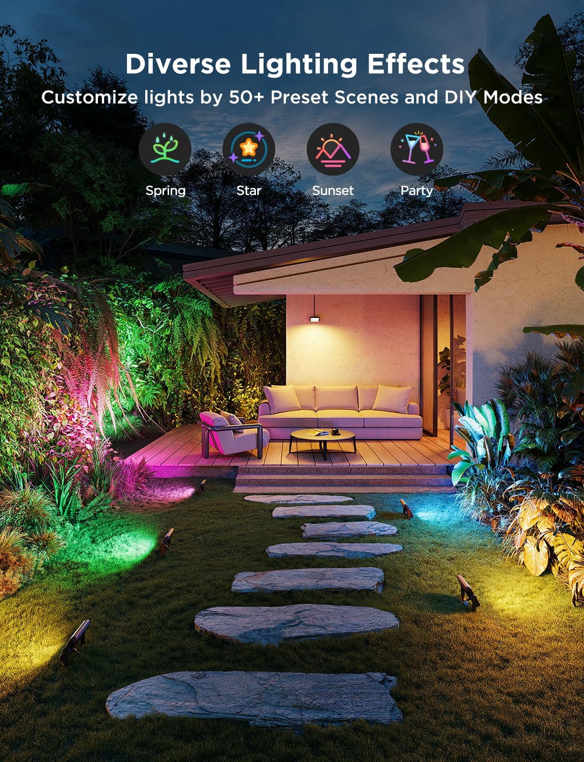 Govee Outdoor Flood Lights 2, RGBIC IP66, Wired 4 Pack | 50 Scene Modes,App Control,RGBIC Warm Cold White lights,Compatible with Alexa,Google Home,and Matter, Landscape Lighting