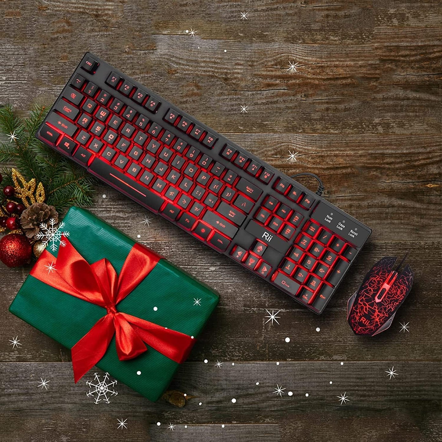 Rii Gaming Keyboard and Mouse Set, 3-LED Backlit Mechanical Feel Business Office Keyboard, Colorful Breathing Backlit Mouse for Working or Primer Gaming, Office Device (RK108)