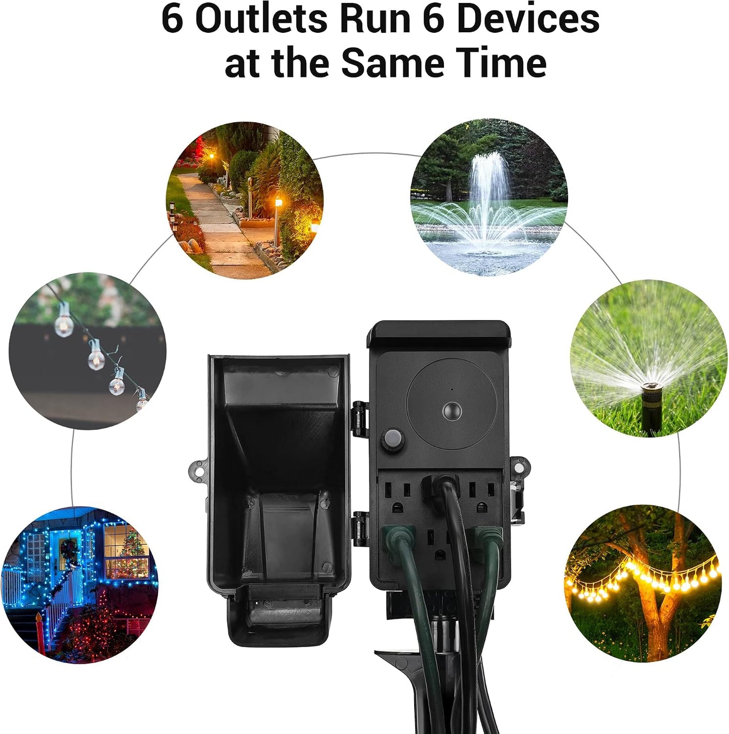 DEWENWILS WiFi Smart Yard Stake Plug with 6 Outlets, Voice Control, Waterproof Power Stake Timer with 6Ft Cord, Alexa&Google Assistant Compatible, 1875W/15A, for Outdoor Decoration Lights