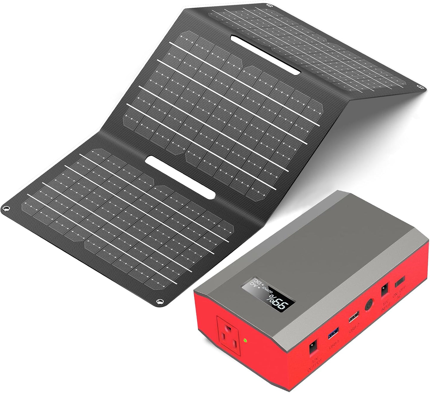 Portable Solar Power Bank with AC Outlet 65W 110V External Battery Pack | 24000mAh Portable Laptop Charger with Foldable Solar Panel 30W for Outdoor Smart Devices Camping Hiking Trip Off Grid Backup