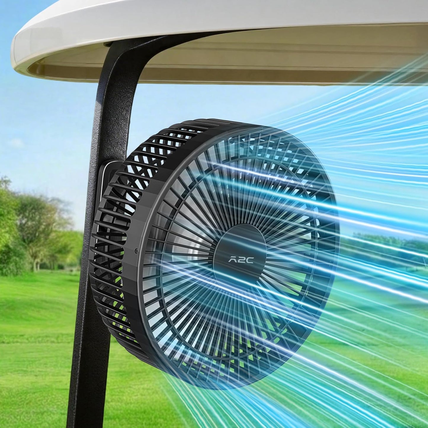 A2C Magnetic Rechargeable Fan for Golf Cart 7.5-Inch, Up to 28Hrs, 10000mAh | Battery Powered, Portable, 4 Speeds, Fits EZGO, Club Car, Yamaha Golf Cart Accessories Essentials Gifts for Men, Dad, Husband