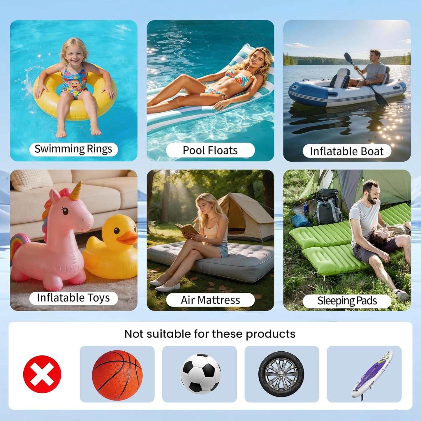 Portable Air Pump for Inflatables, Rechargeable Air Mattress Pump, 6000mAh | 400L/min Battery Powered Air Pump for Quick Inflate and Deflate of Air Beds, Pool Floats, Swim Rings and Vacuum Storage Bags