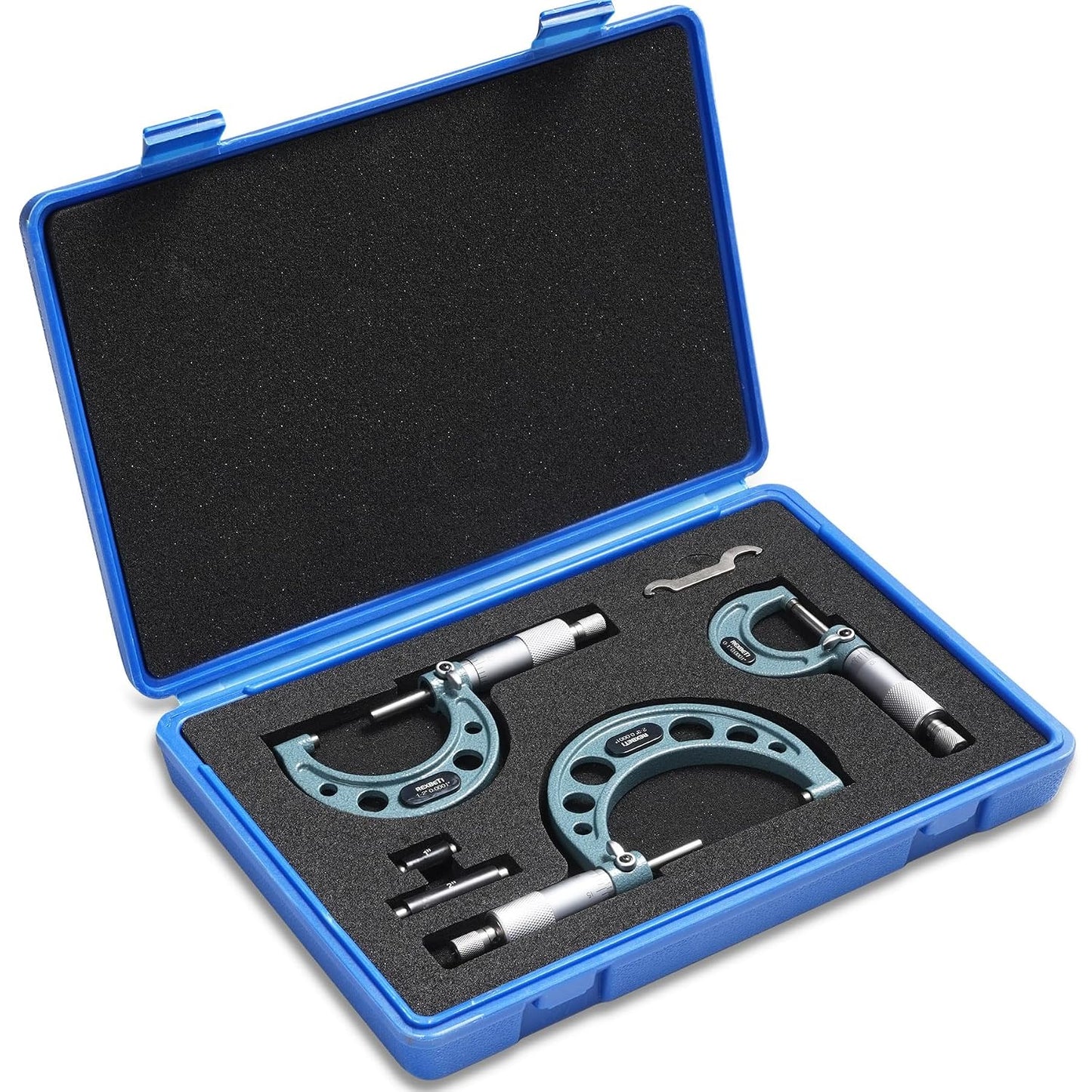 REXBETI Outside Micrometer, Ultra-Precision Carbide Tipped Measuring Tool | Digital Micrometer, Professional Inch/Metric, 0.00005"/0.001 mm Resolution Thickness Gauge, Protective Case, Extra Battery
