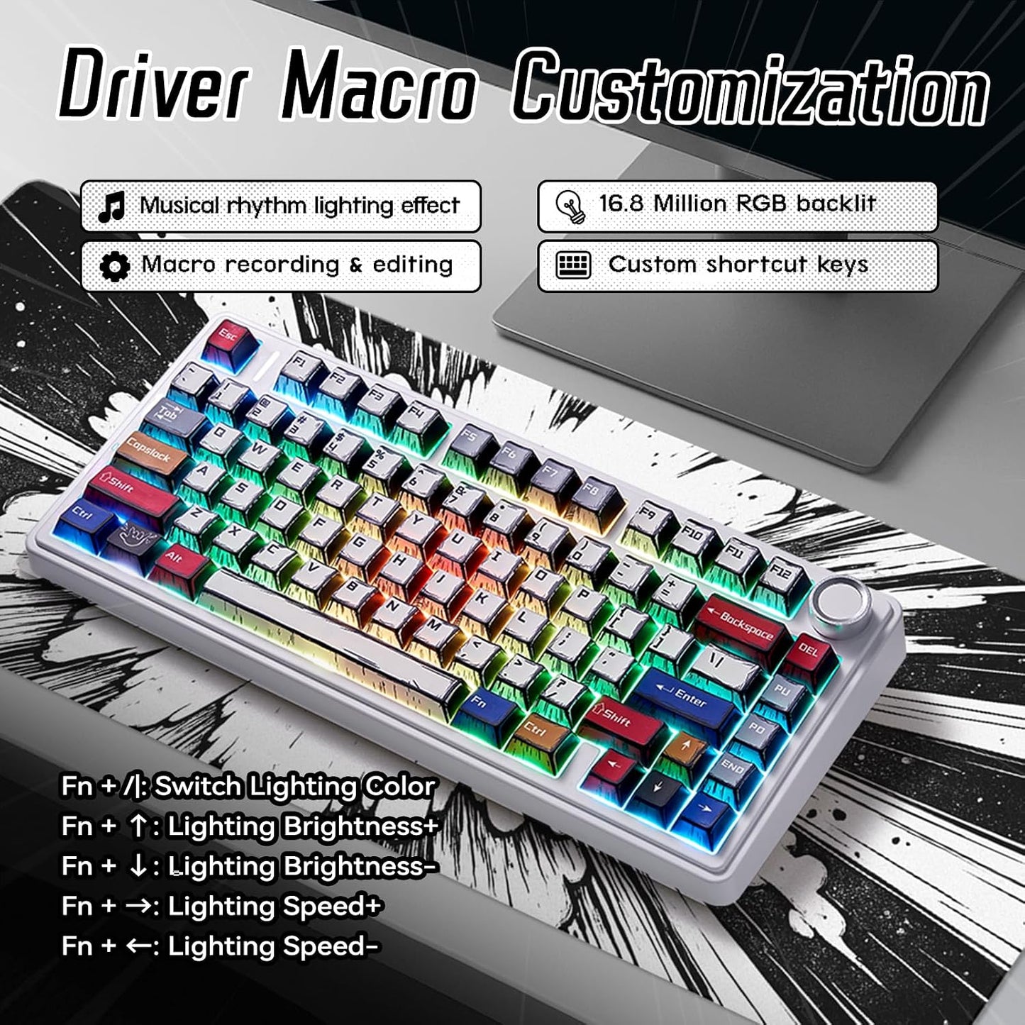 Aula F75 Wireless Mechanical Keyboard,Creamy Keyboard with RGB Backlit Hot Swappable, 81 Keys 75% Layout Gaming Keyboard, Bluetooth/2.4GHz/Type-C, Creamy Sounding - Reaper Switches
