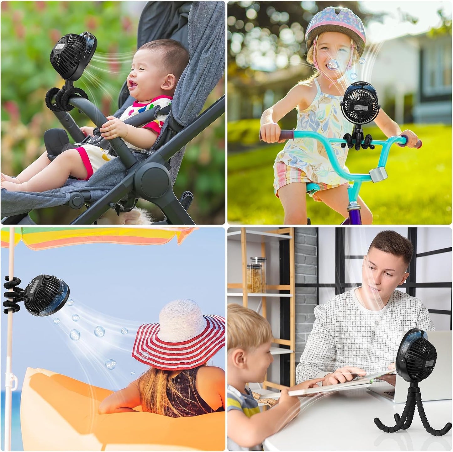2026 Upgraded Misting Baby Stroller Fan Rechargeable, Flexible Tripod Clip for Car Seat Crib, Baby Shower Gifts & Baby Registry Search, Newborn Essentials for Beach Travel, Disney Summer Essentials