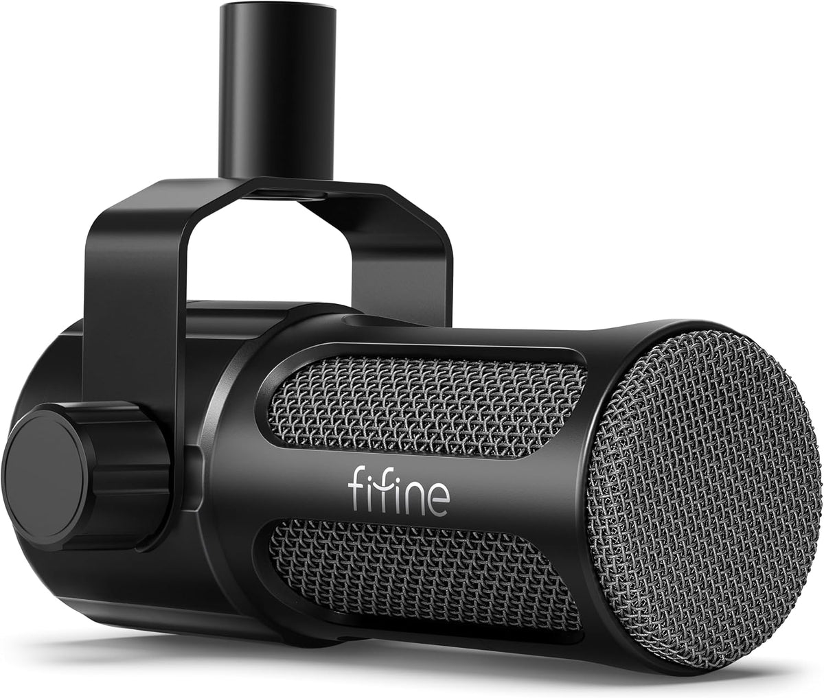 FIFINE AmpliTank TANK1 XLR Dynamic Microphone for Vocal Recording Podcast | Studio Microphone, Mid-Boost, Low-Cut Filter, Compatible with Mixer/Audio Interface, for Broadcast, Voice-Over, All Metal