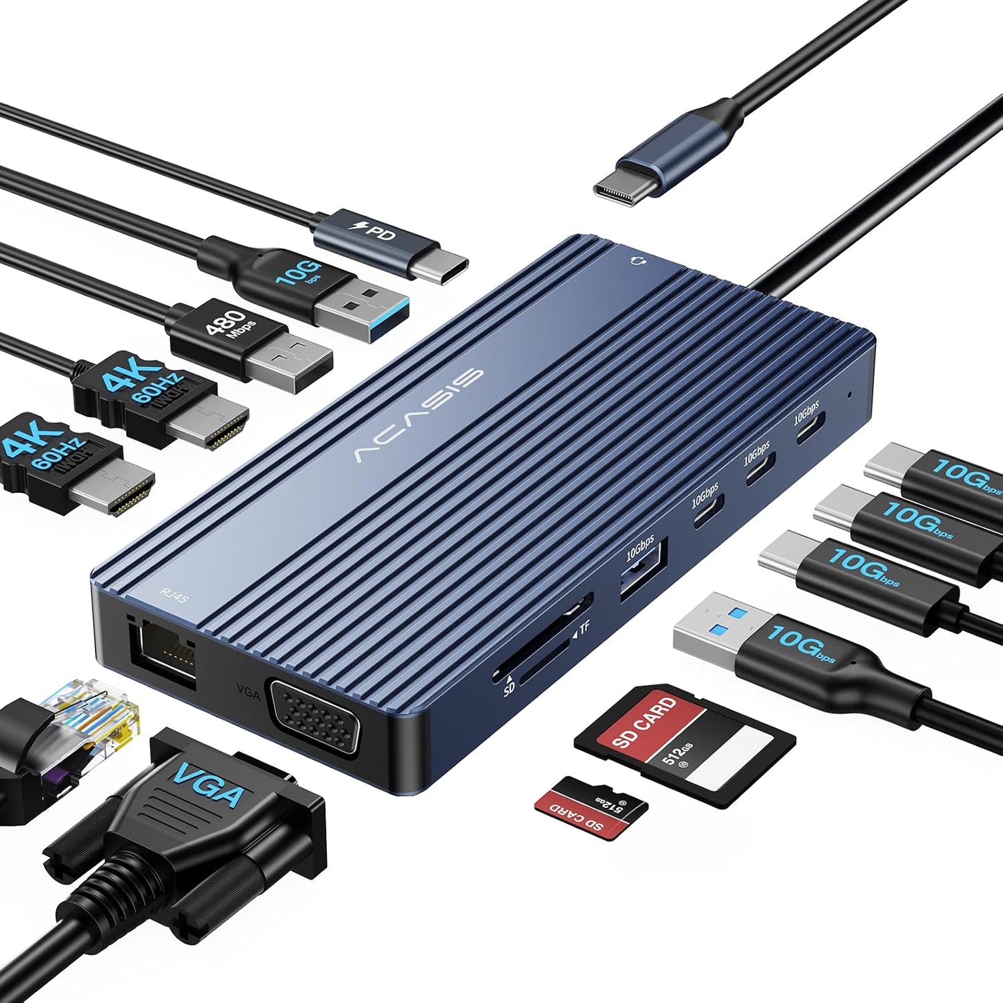 ACASIS USB C Docking Station Dual HDMI Monitor,14 in 1 Laptop Docking Station 3 Monitors, 2 * 4K HDMI+1080p VGA+100W PD+Ethernet+5*USB 3.1+SD/TF+Audio Adapter, USB C Hub for Dell/Lenovo/HP/ThinkPad