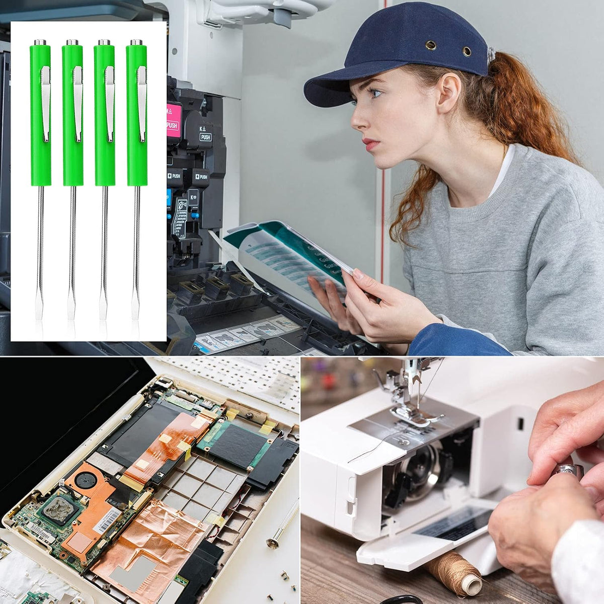 Honoson 10 Pcs Pocket Screwdriver Magnetic Mini Slotted Flathead, Green | Small Slotted Tool with Pocket Clip, Single Blade for Electrician Mechanical Work, Portable Mini Set for Quick Repairs