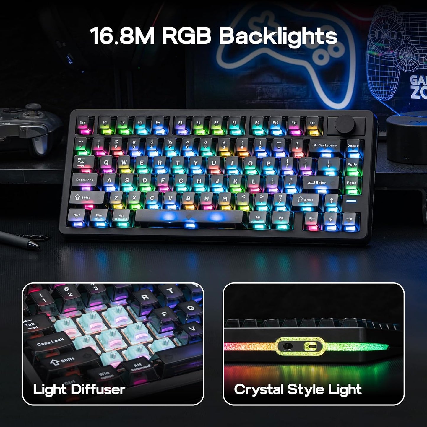 EPOMAKER HE75 V2 Hall Effect Gaming Keyboard, 8K Polling & 0.1ms, 8000mAh & 2.4Ghz/BT, Hot Swap Key & Knob, 0.005mm Adjustable Actuation, Rapid Triggering, Creamy & Thocky (Black)