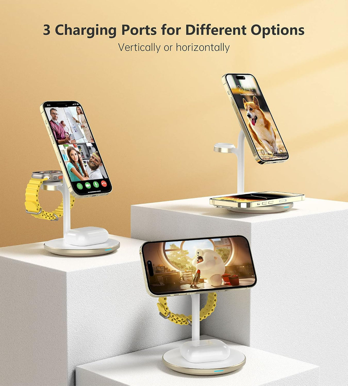 XooFly 3 in 1 Magnetic Wireless Charging Station for Apple Devices,15W