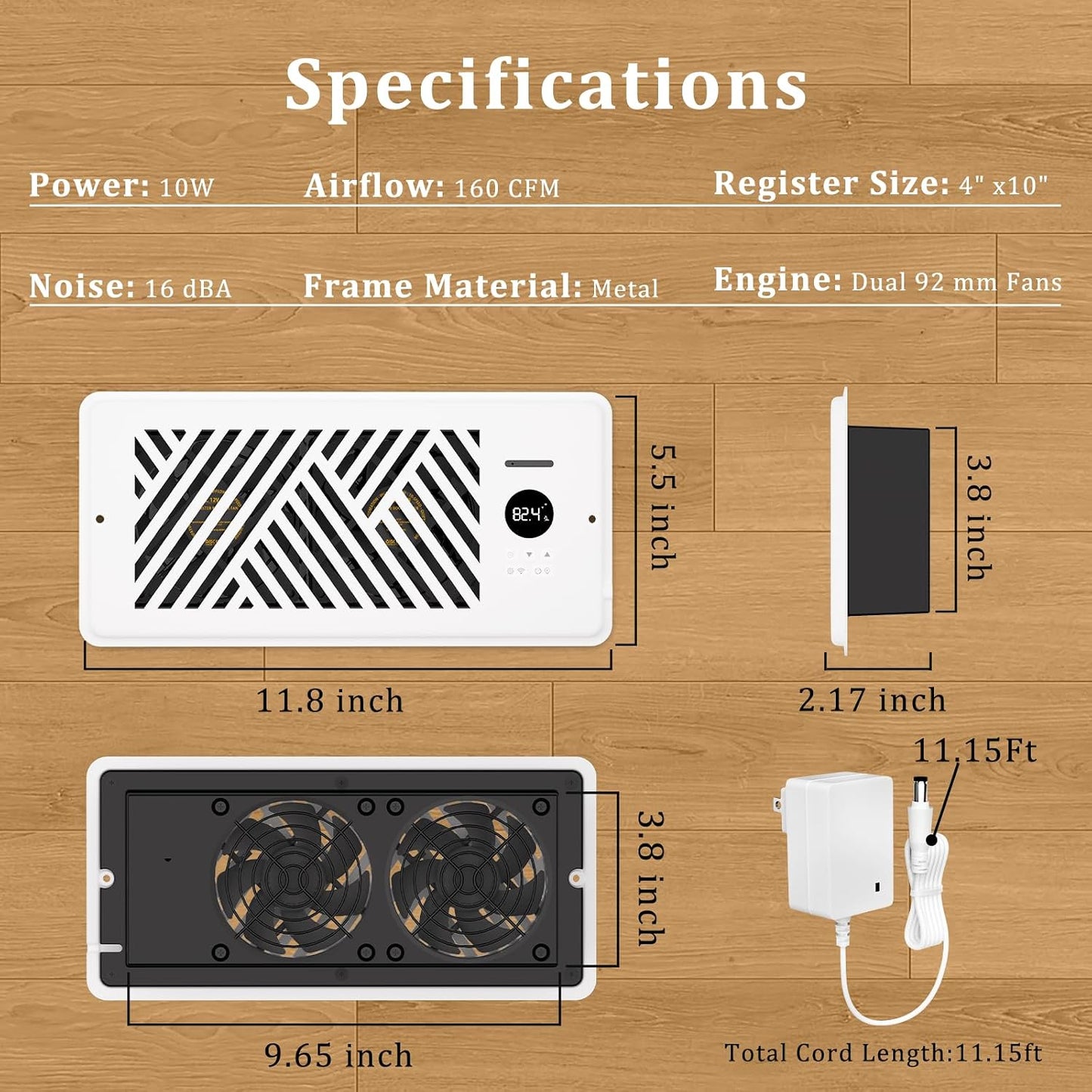 PChero Register Booster Fan 4 x 10, 160 CFM Smart HVAC Vent Fan | WiFi App Control, 10-Speed Control, Optimize HVAC Airflow Through Floor Vents, Balance Temperature, Ultra Quiet
