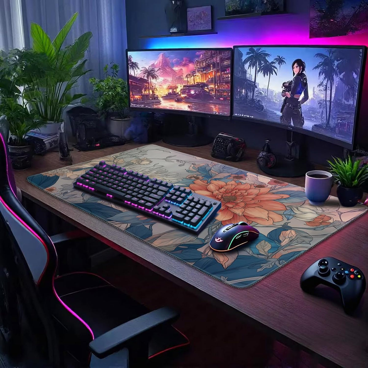 Japanese Floral Large Gaming Mouse Pad Desk Mat 31.5"x15.7"