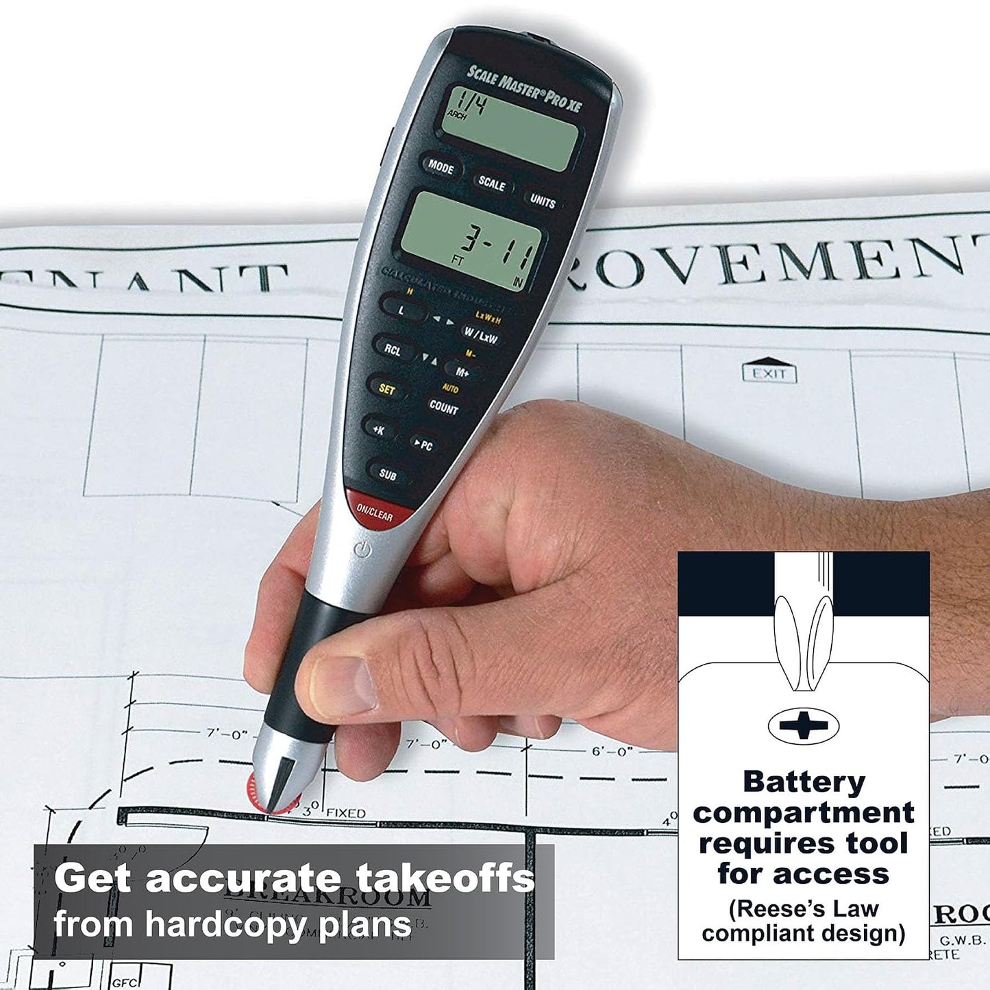 Calculated Industries 6135 Scale Master Pro XE Digital Plan Measure | Advanced Estimating Takeoffs from Blueprints with 91 Imperial/Metric Scales and 10 Custom Scales for Out-of-Scale Plans