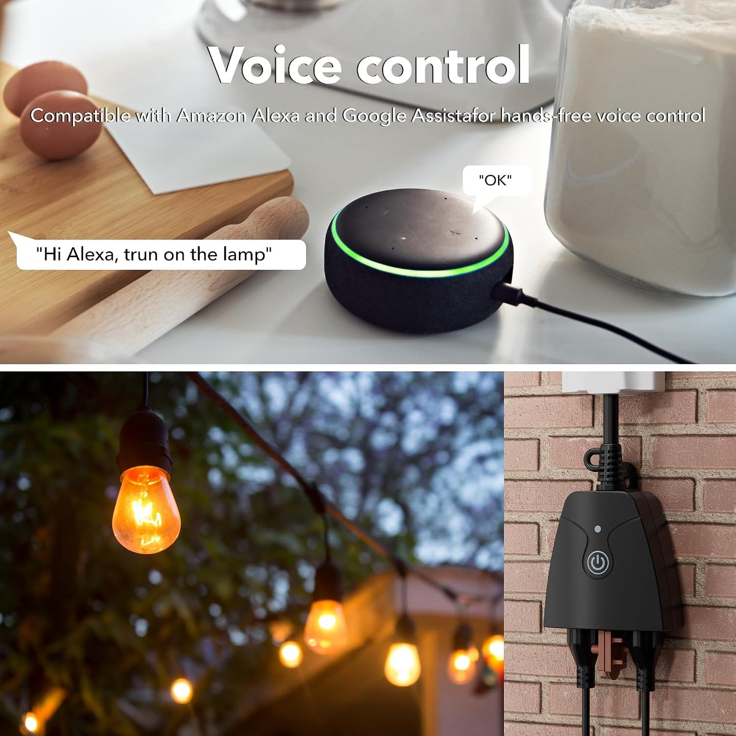 HBN Outdoor Smart Plug, WiFi Heavy Duty 2 Outlet Timer, 1 Pack, 2.4GHz | IP44 Weatherproof Timer Outlet with App Wireless Remote Control, Works with Alexa & Google Assistant, Voice & Remote Control