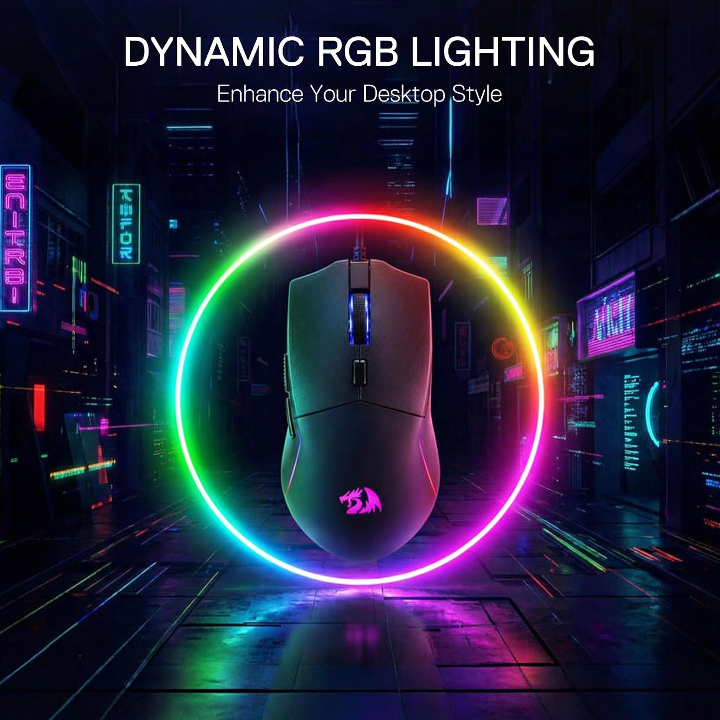 Redragon M730 PRO Wireless Lightweight RGB Gaming Mouse 10000 DPI | Cable-Free 0 Delay, Redefine Keybinding Macro, Vibing Backlight, Ergonomic Grip Body Comfort