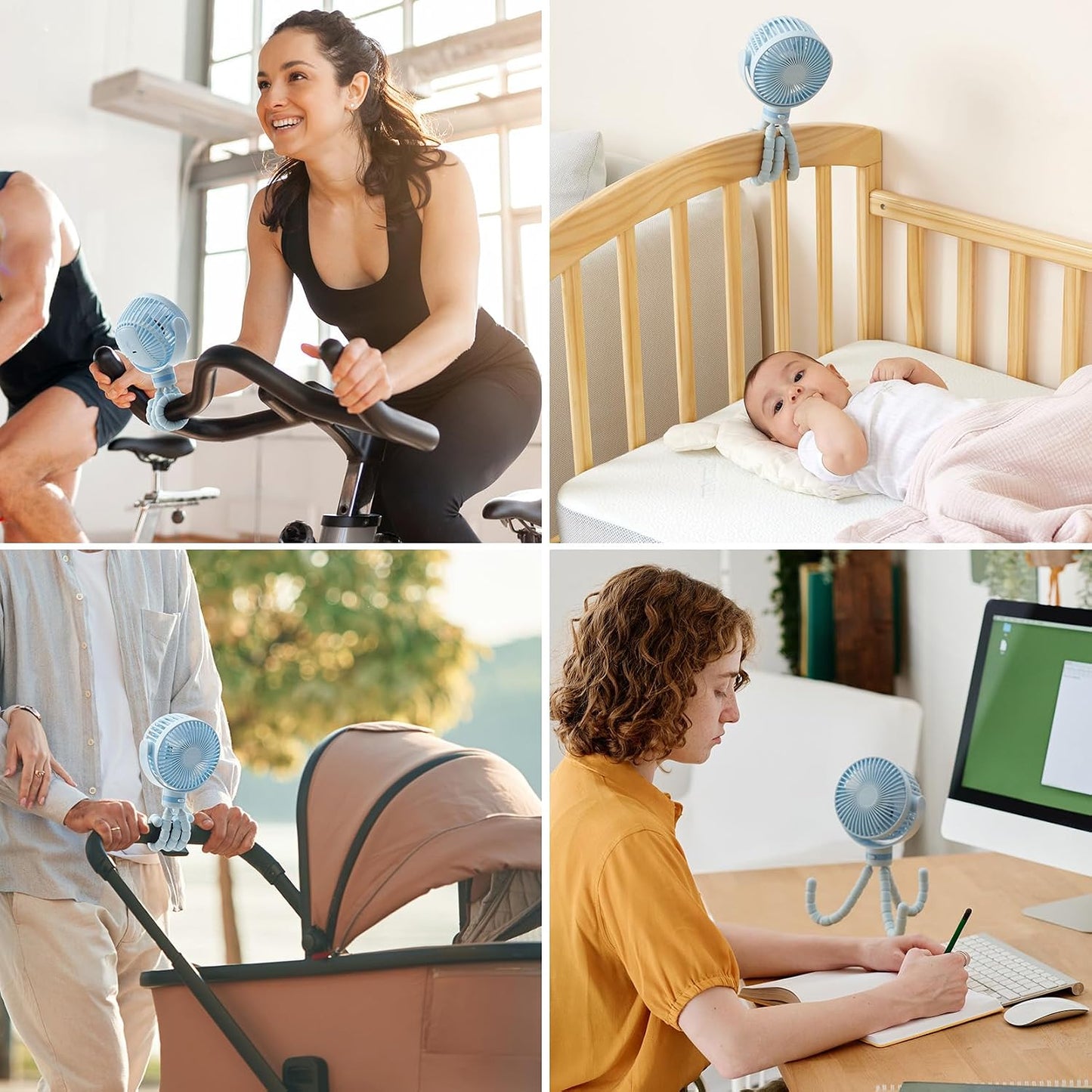 Momcozy 8000mAh Portable Stroller Fan, 27H Ultra-long Battery Life | Detachable 4 Speed 360°Rotate LED Night Light with 2 Modes, USB Rechargeable Handheld Cooling Fan for Travel/Car Seat/Bedroom