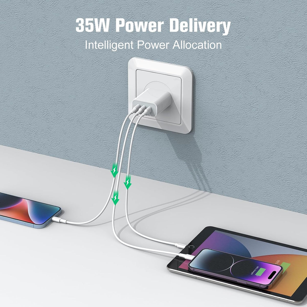 USB C Charger Block, Amoner 35W 3-Port USB C Block Fast Wall Charger